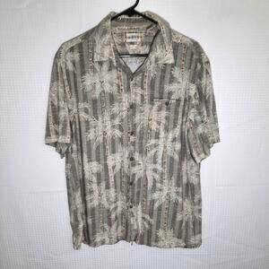 Campia Moda Shirt XL Mens Rayon Palm Tree Button Front Gray Aloha Hawaiian Beach